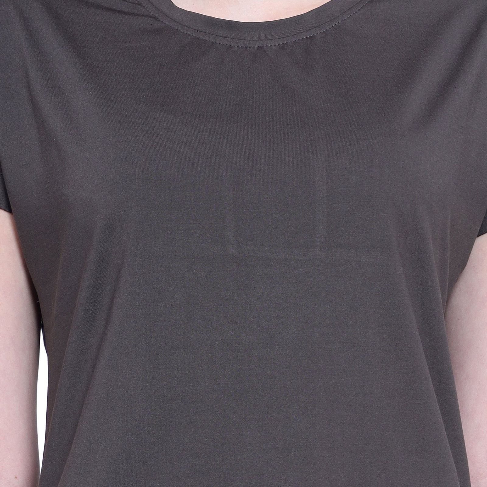 Evian Solid Women Round Neck Grey T-Shirt- 