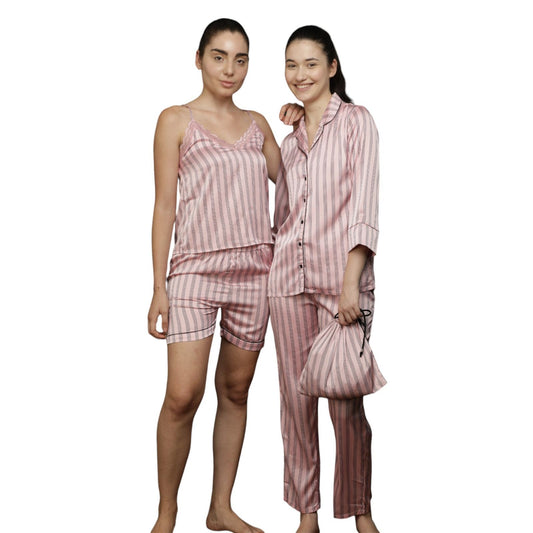 Evian Women Stripe Printed Night Suit Set- 
