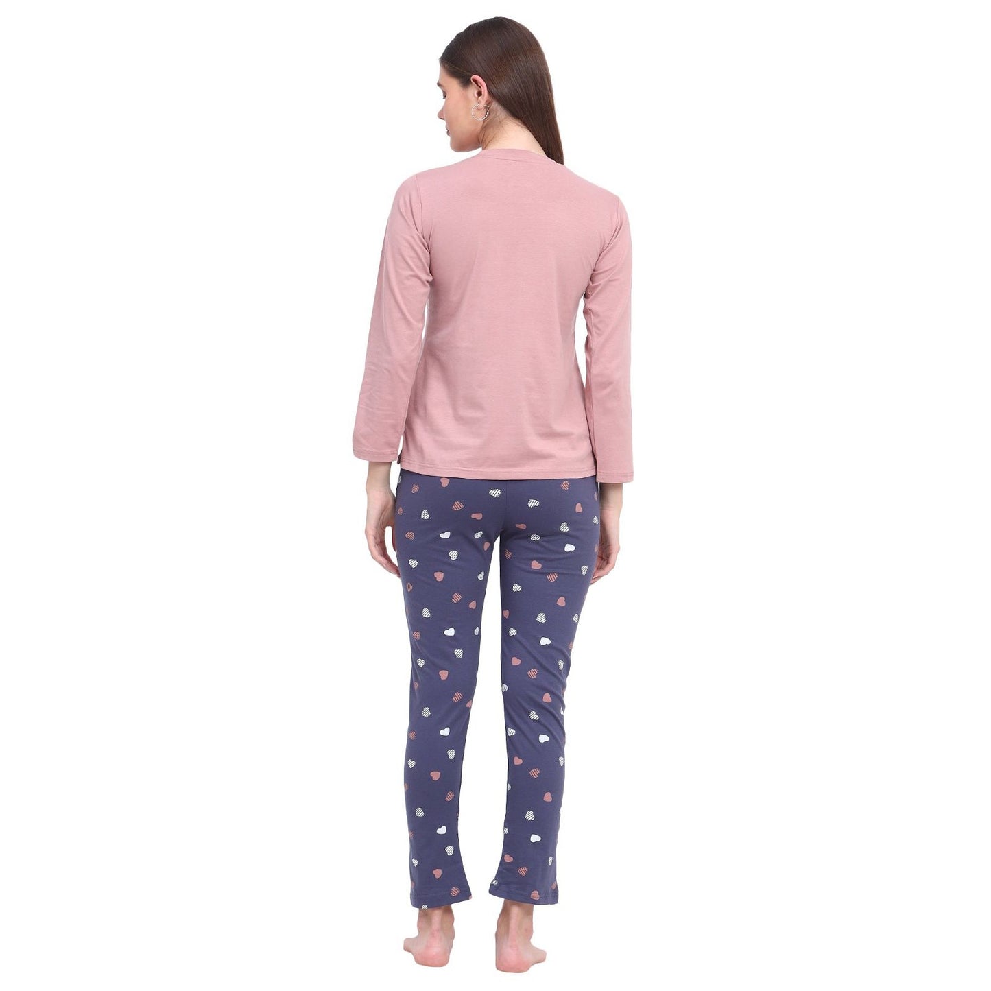 Evian Women's Cotton Heart Printed Stylish Night Suit Set of Top & Pyjama Ev14105- 