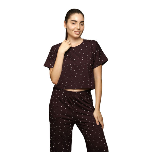Evian women printed black top & pyjama set  Ev16003- 