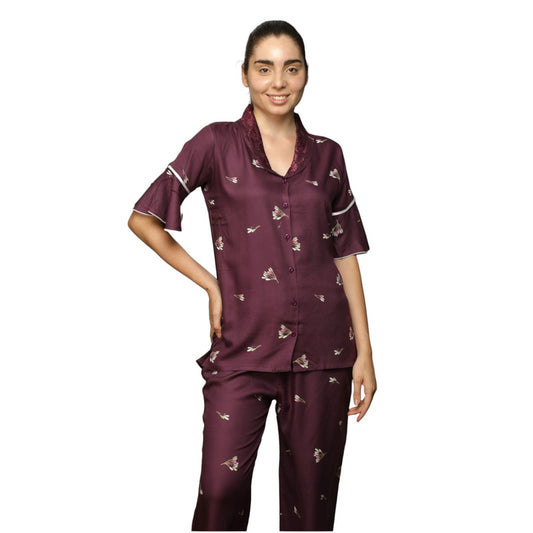 Evian women printed blue shirt & pyjama set  Ev17013- 