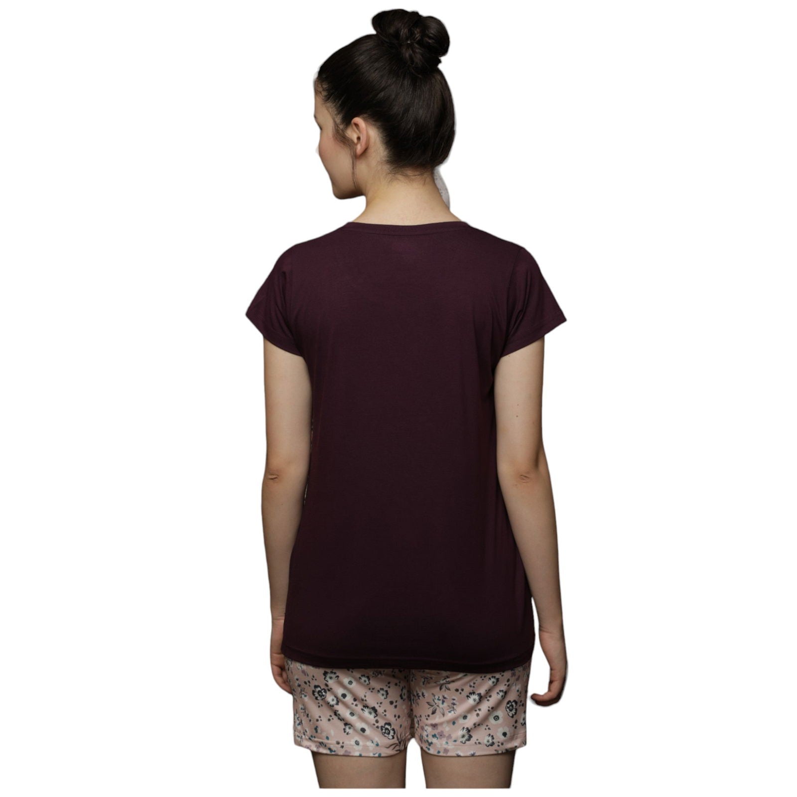 Evian women printed maroon top & shorts set  Ev12001- 