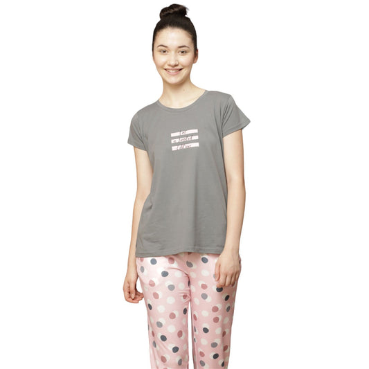 Evian women solid Grey top & pyjama set  Ev14008- 
