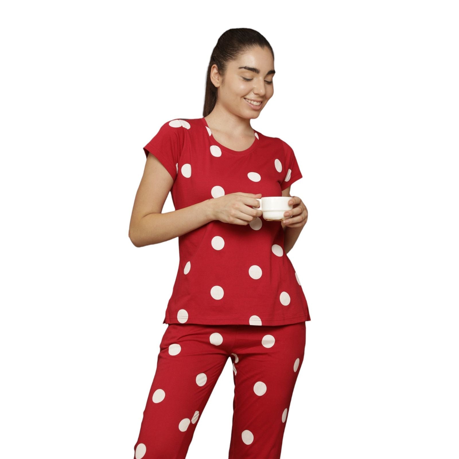 Evian women solid Red top & pyjama set  Ev14005- 