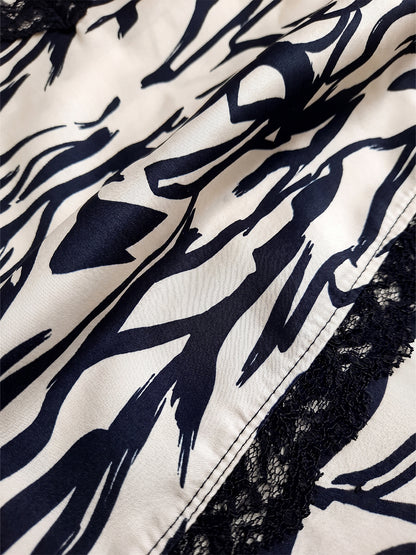 Fablush Women’s Shorty Set Nightwear | 100% Luxe Satin | Fb12012 Black Zebra Print