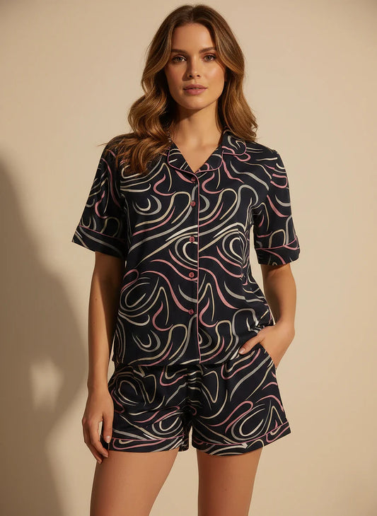 Fablush Women’s 100% Cotton Shorty Set Nightwear FB12014 | Printed Summer Co-Ord Sleepwear Set