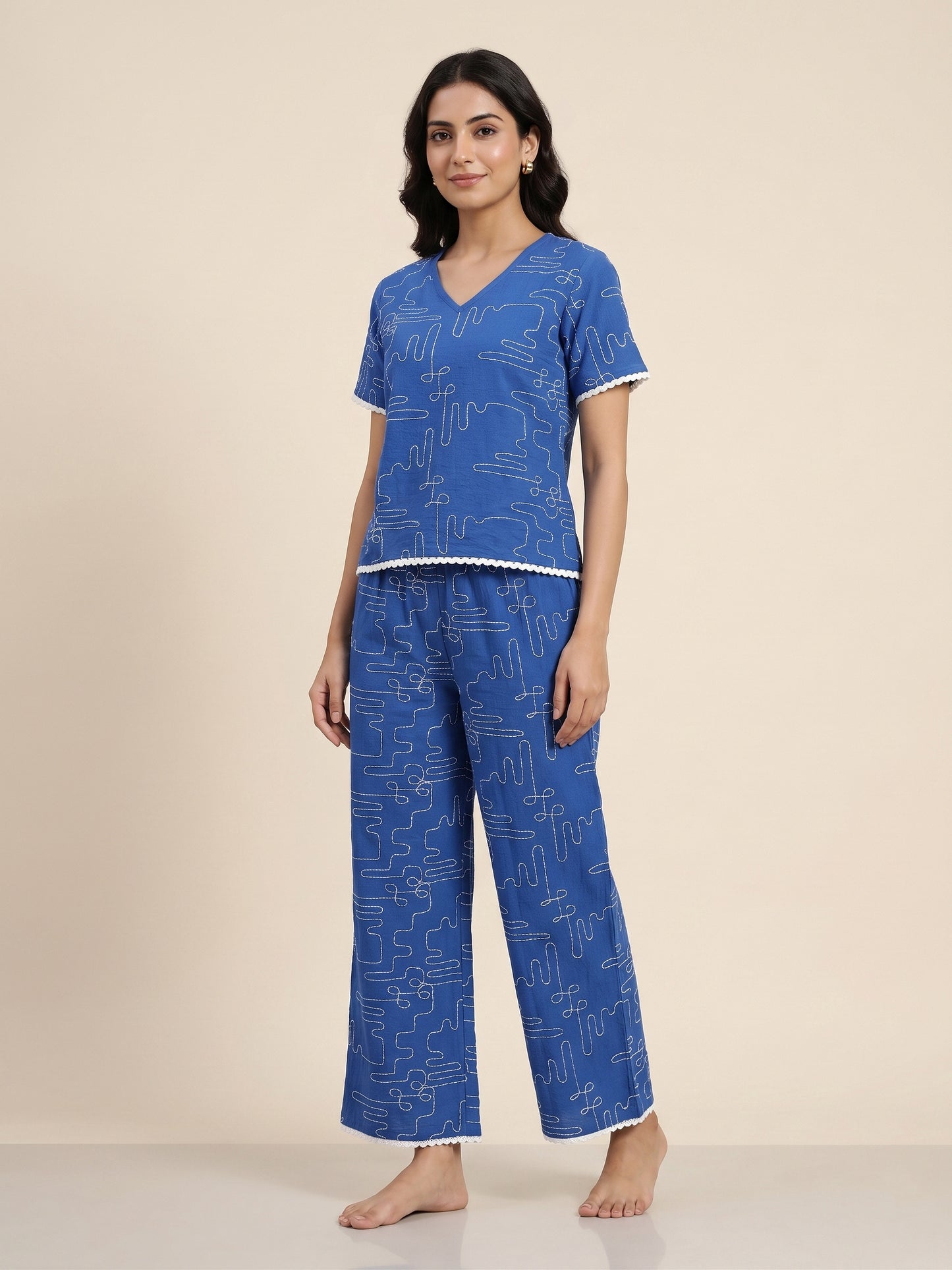 Fablush Women’s Embroidered Co-Ord Nightwear Set | Cotton Blend Lounge Wear | FB14015