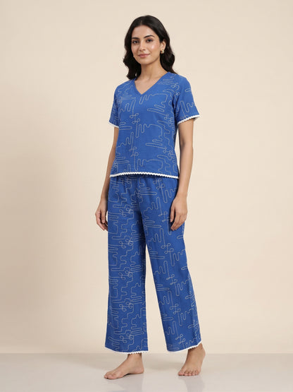 Fablush Women’s Embroidered Co-Ord Nightwear Set | Cotton Blend Lounge Wear | FB14015