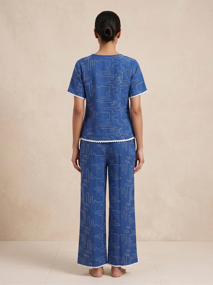 Fablush Women’s Embroidered Co-Ord Nightwear Set | Cotton Blend Lounge Wear | FB14015