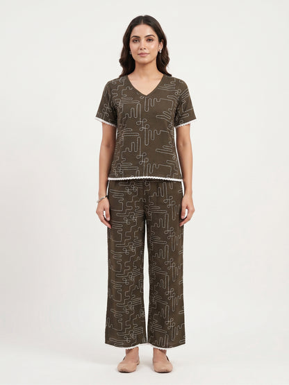 Fablush Women’s Embroidered Co-Ord Nightwear Set | Cotton Blend Lounge Wear | FB14015