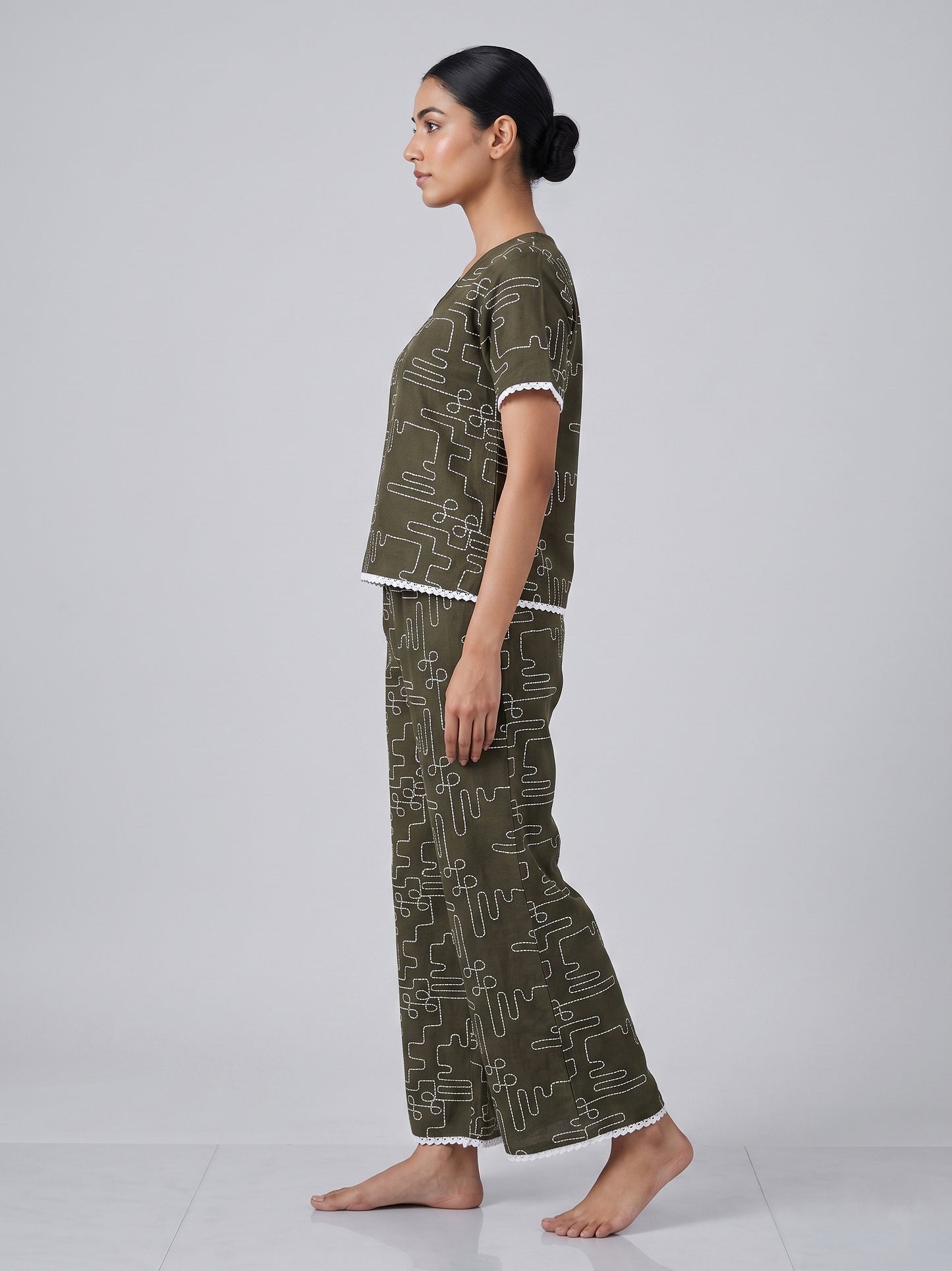Fablush Women’s Embroidered Co-Ord Nightwear Set | Cotton Blend Lounge Wear | FB14015