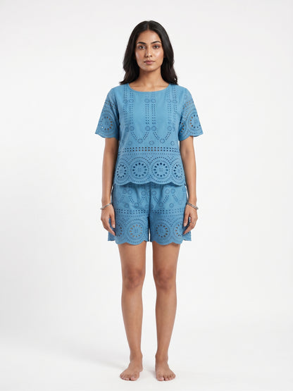 Fablush Women’s Cotton Rich Co-Ord Set | Embroidered Resort Wear | Summer Lounge Set | FB14017