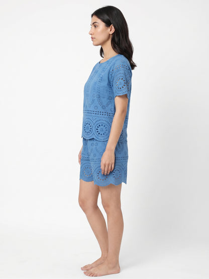 Fablush Women’s Cotton Rich Co-Ord Set | Embroidered Resort Wear | Summer Lounge Set | FB14017