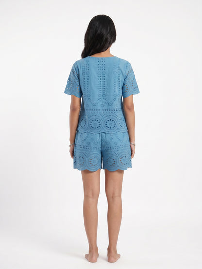 Fablush Women’s Cotton Rich Co-Ord Set | Embroidered Resort Wear | Summer Lounge Set | FB14017