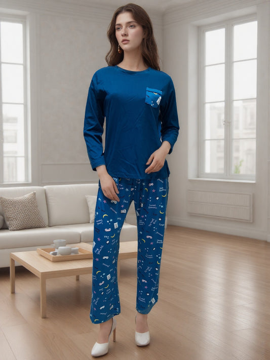 Fablush Womens Pj Set Full Sleeves Nightwear | 100 % Cotton & Luxe Satin Lycra | Fb14119