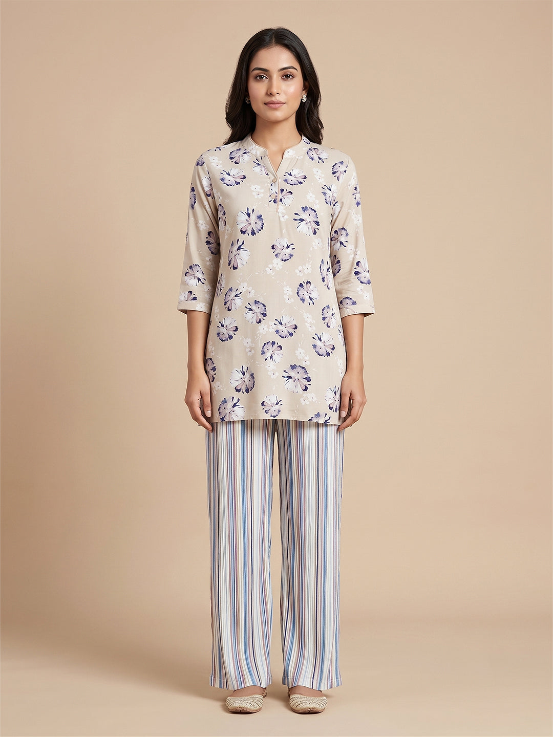 Fablush Women's Kurti Nightsuit | 100% Rayon | FB15012 Pista Floral print