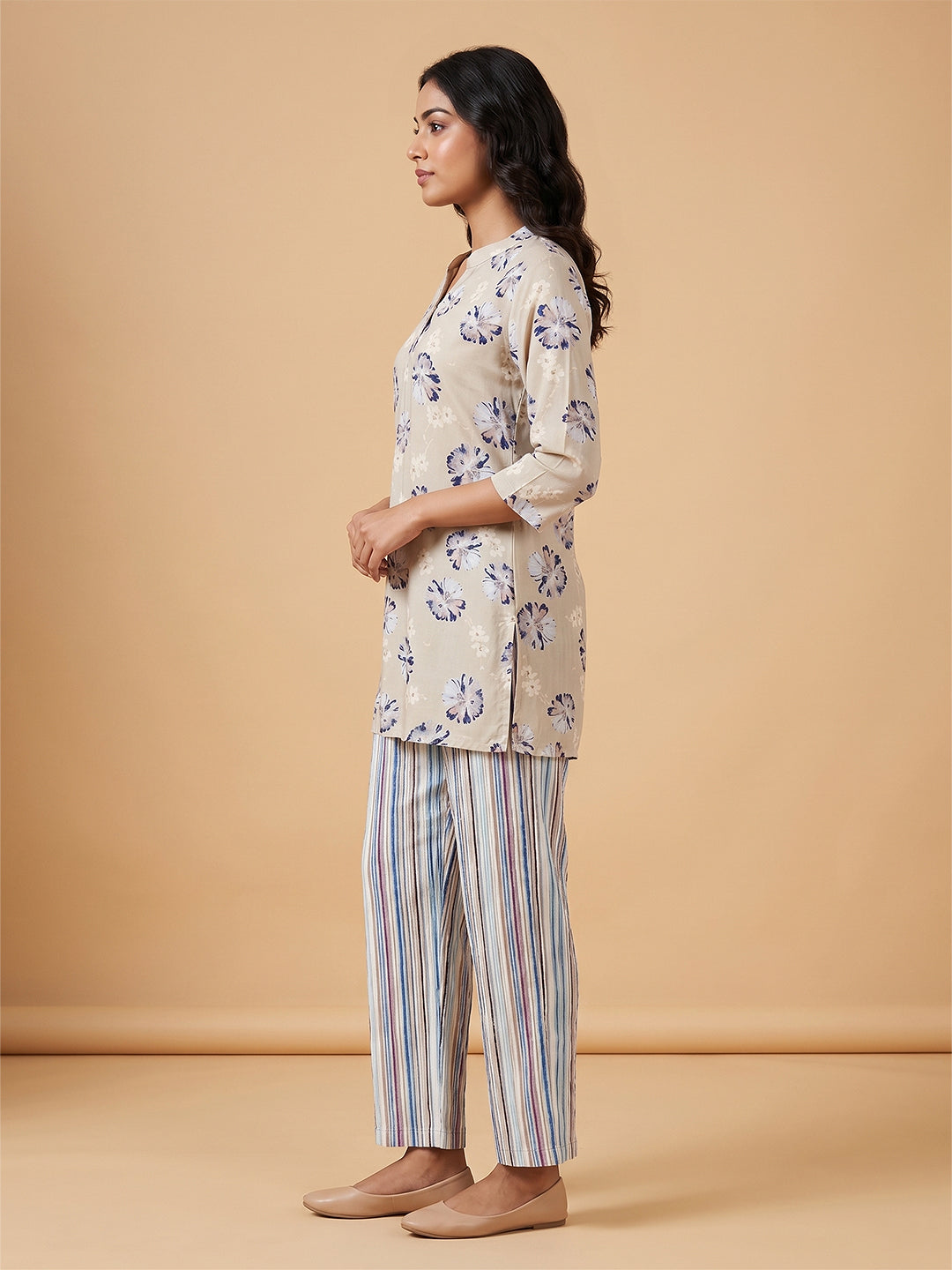 Fablush Women's Kurti Nightsuit | 100% Rayon | FB15012 Pista Floral print