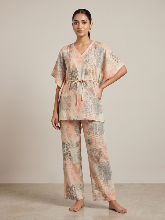 Fablush Women’s Rayon Short Kaftan Co-Ord Set | Soft Breathable Lounge Wear | FB15018