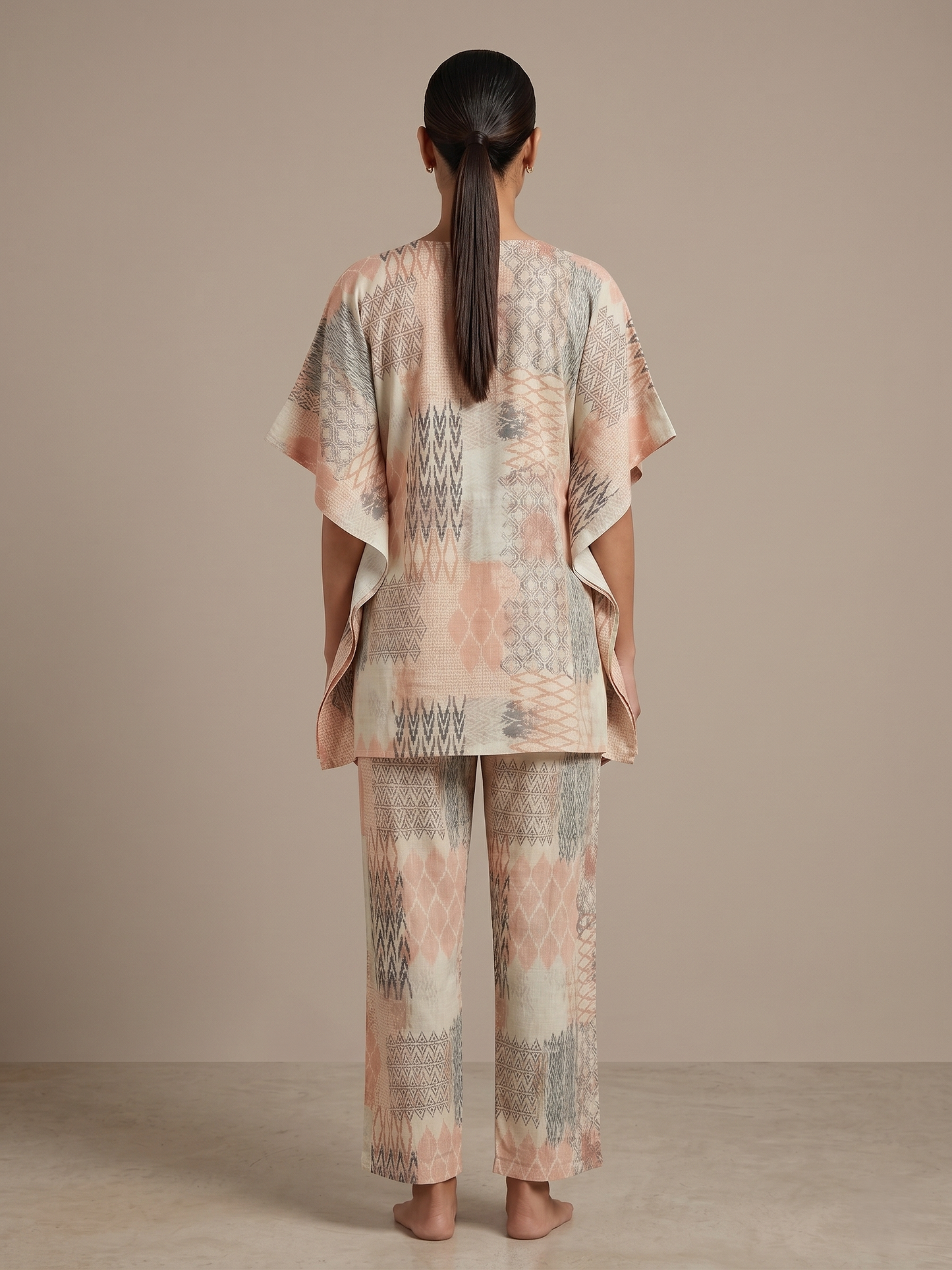 Fablush Women’s Rayon Short Kaftan Co-Ord Set | Soft Breathable Lounge Wear | FB15018 Peach Print