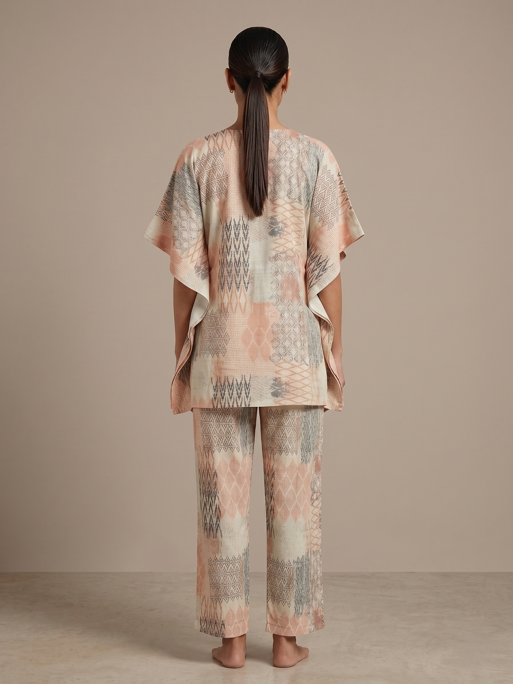Fablush Women’s Rayon Short Kaftan Co-Ord Set | Soft Breathable Lounge Wear | FB15018 Peach Print
