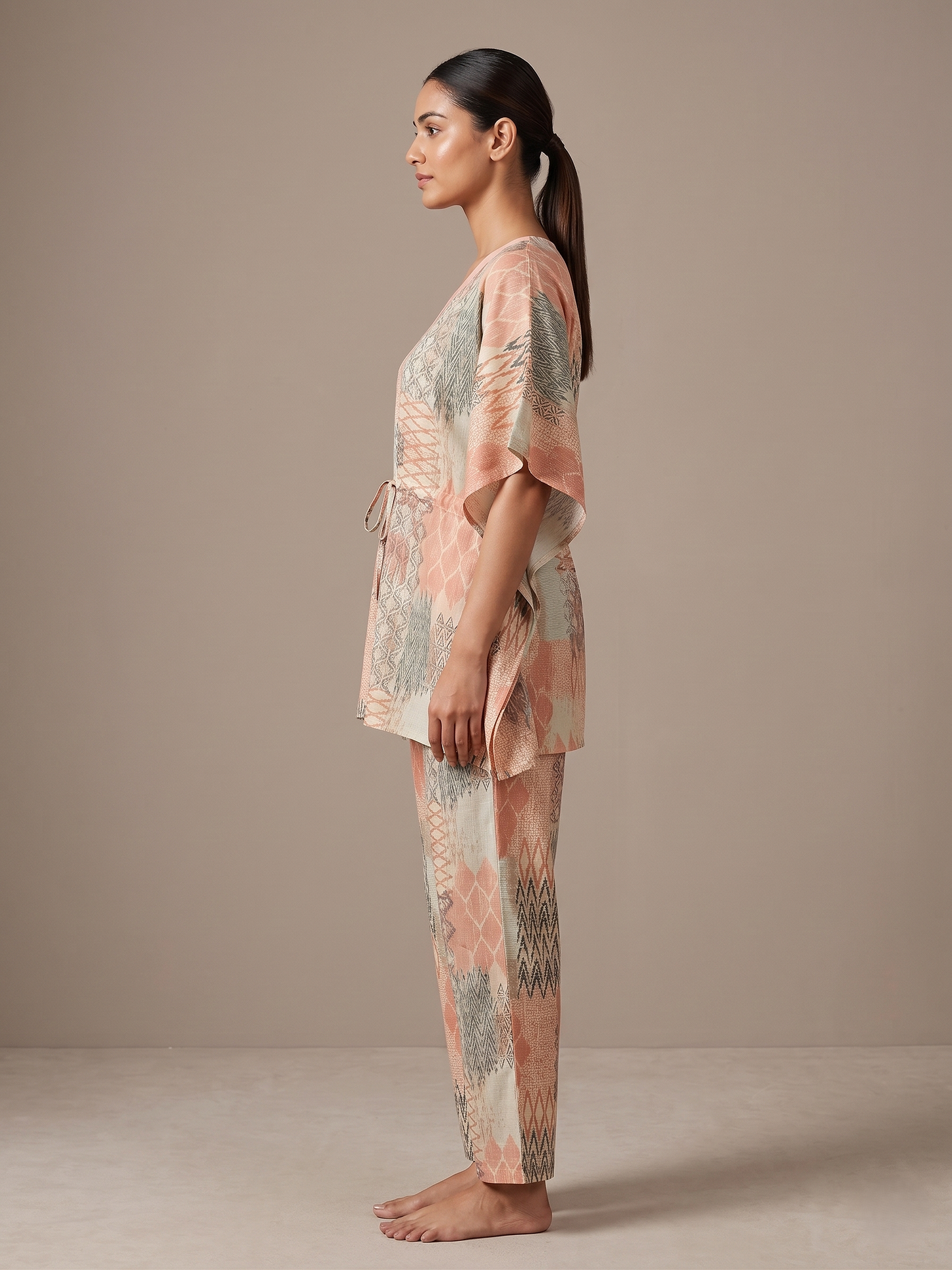 Fablush Women’s Rayon Short Kaftan Co-Ord Set | Soft Breathable Lounge Wear | FB15018 Peach Print