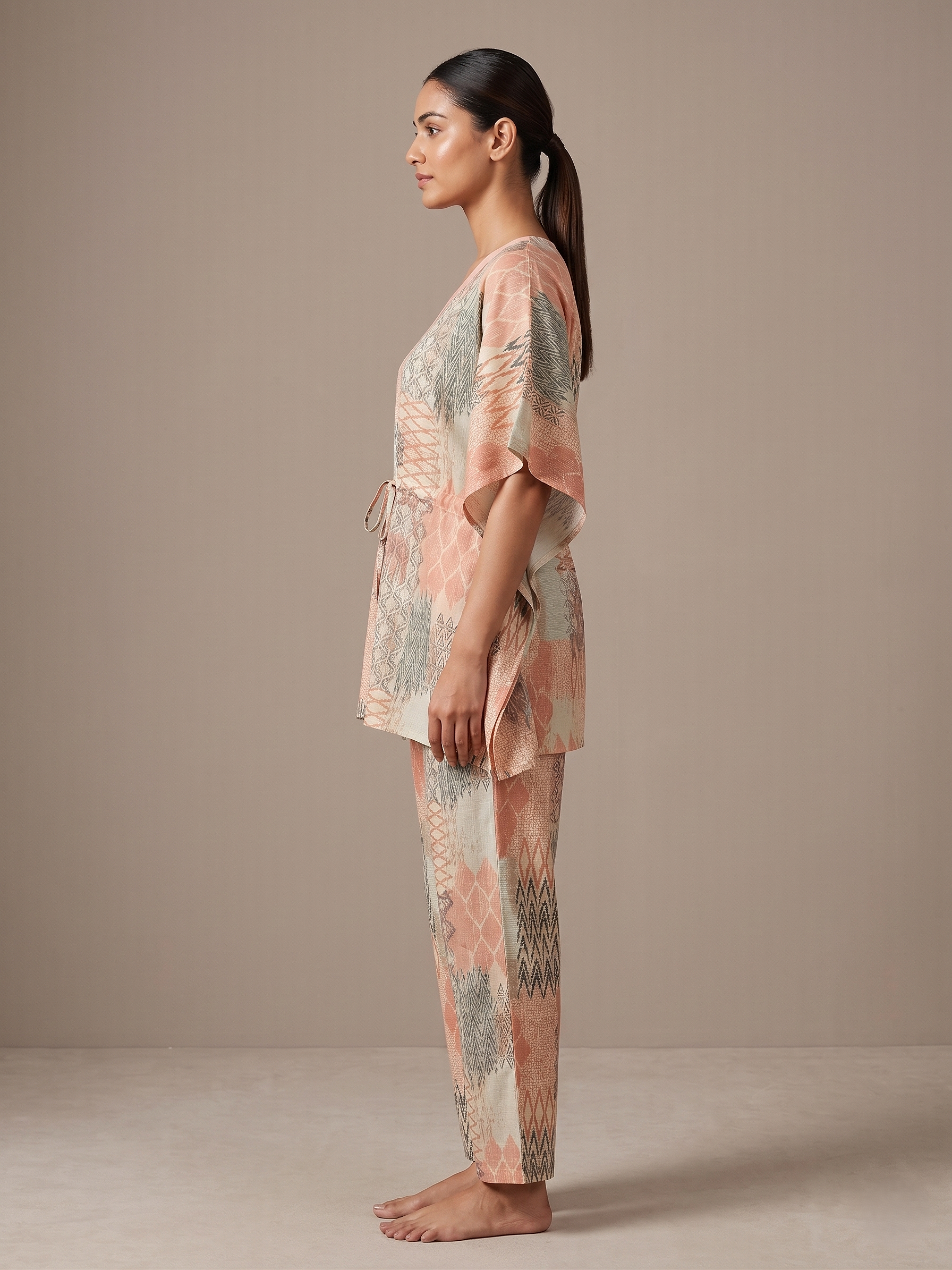 Fablush Women’s Rayon Short Kaftan Co-Ord Set | Soft Breathable Lounge Wear | FB15018 Peach Print