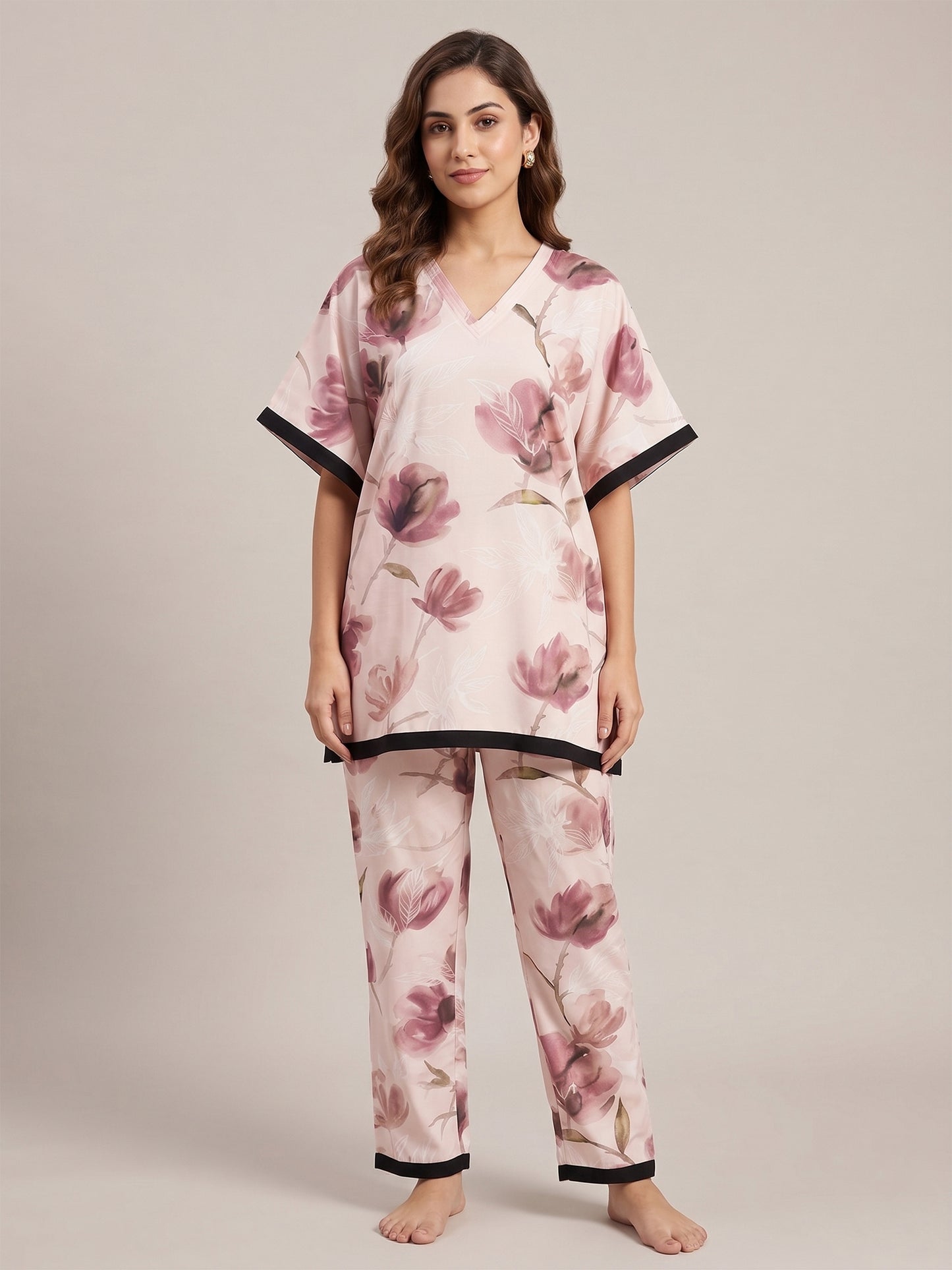 Fablush Women’s Rayon Short Kaftan Co-Ord Set | Soft Breathable Lounge Wear | FB15019 Peach Print