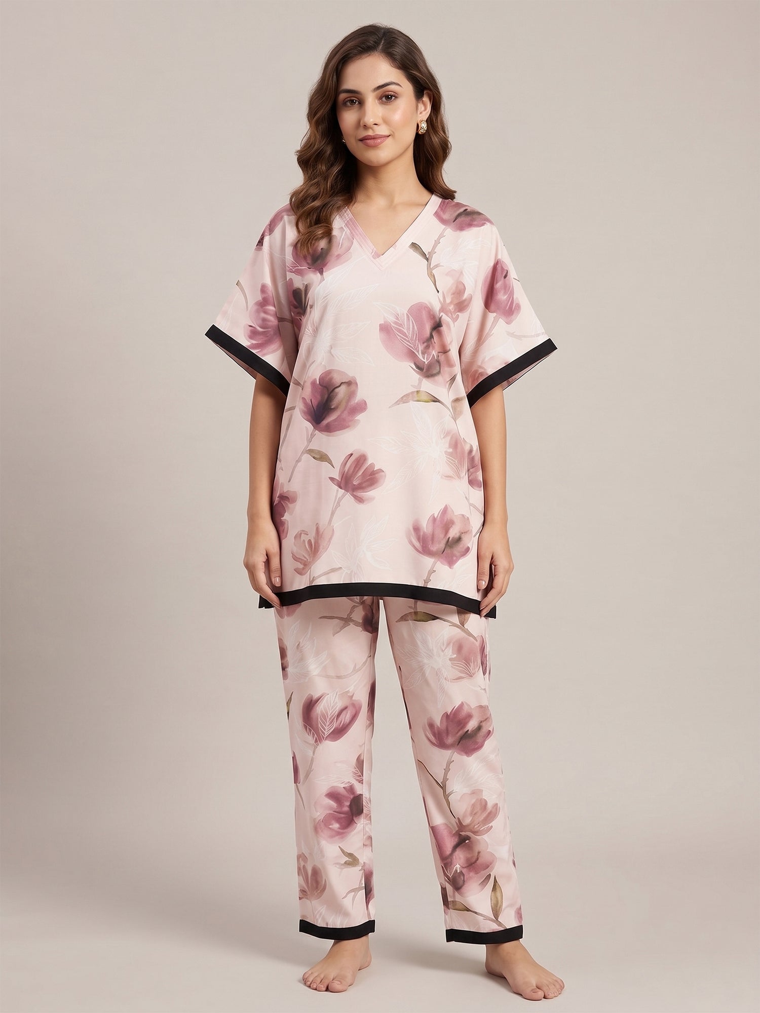 Fablush Women’s Rayon Short Kaftan Co-Ord Set | Soft Breathable Lounge Wear | FB15019
