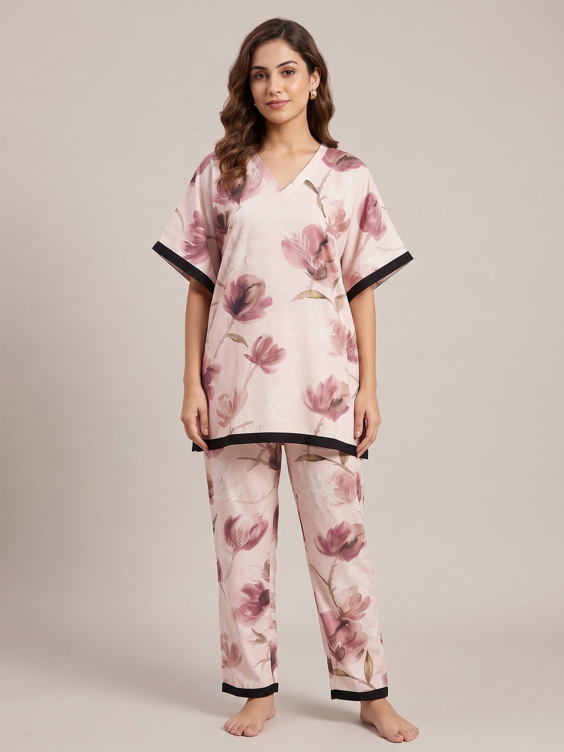 Fablush Women’s Rayon Short Kaftan Co-Ord Set | Soft Breathable Lounge Wear | FB15019 Peach Print