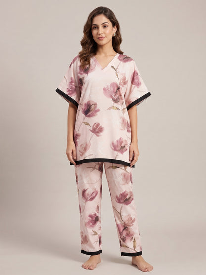 Fablush Women’s Rayon Short Kaftan Co-Ord Set | Soft Breathable Lounge Wear | FB15019 Peach Print