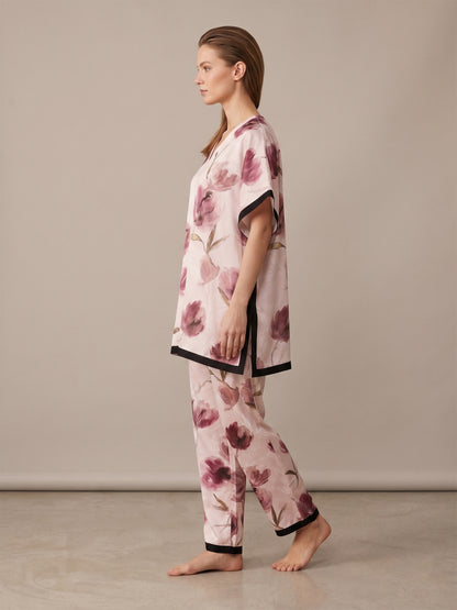 Fablush Women’s Rayon Short Kaftan Co-Ord Set | Soft Breathable Lounge Wear | FB15019 Peach Print