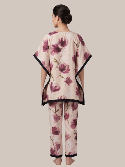 Fablush Women’s Rayon Short Kaftan Co-Ord Set | Soft Breathable Lounge Wear | FB15019 Peach Print