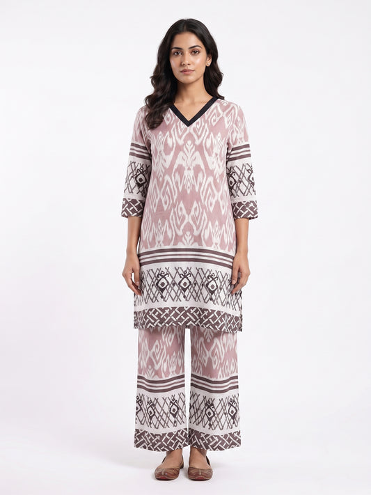 Fablush Women's Cotton Rich Kurti Nightsuit Full Sleeves | Printed Long Kurta Pyjama Set | FB15106