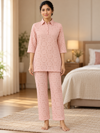 Fablush Women's Cotton Rich Resortwear Co-Ord Set | Breathable Top and Pant Lounge Set | FB15107