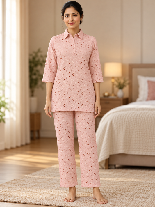 Fablush Women's Cotton Rich Resortwear Co-Ord Set | Breathable Top and Pant Lounge Set | FB15107