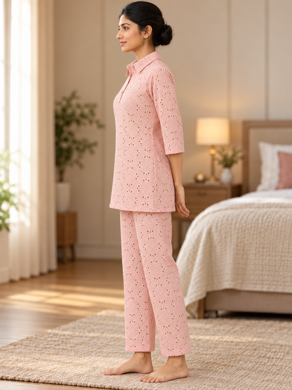 Fablush Women's Cotton Rich Resortwear Co-Ord Set | Breathable Top and Pant Lounge Set | FB15107