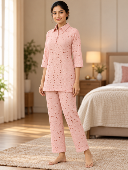 Fablush Women's Cotton Rich Resortwear Co-Ord Set | Breathable Top and Pant Lounge Set | FB15107