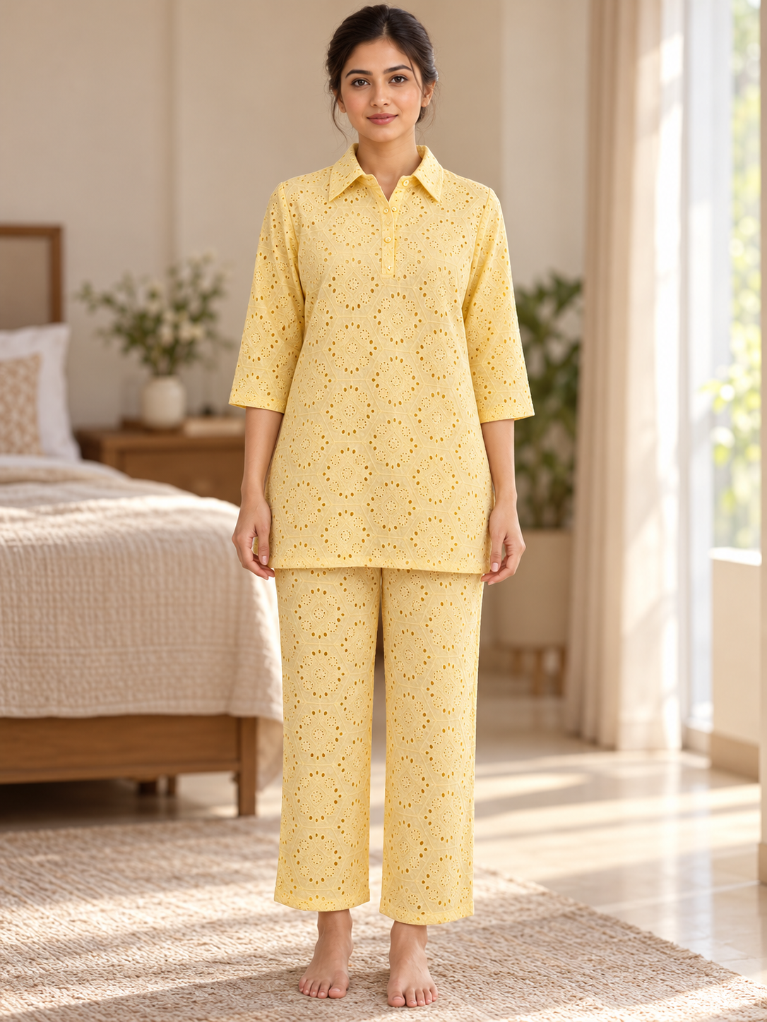 Fablush Women's Cotton Rich Resortwear Co-Ord Set | Breathable Top and Pant Lounge Set | FB15107