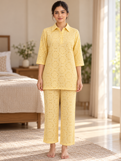 Fablush Women's Cotton Rich Resortwear Co-Ord Set | Breathable Top and Pant Lounge Set | FB15107
