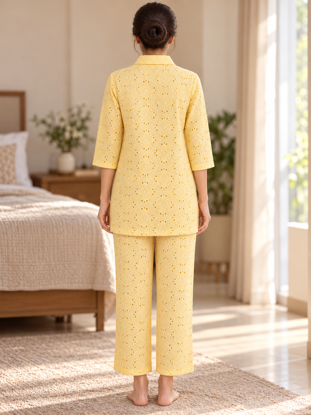 Fablush Women's Cotton Rich Resortwear Co-Ord Set | Breathable Top and Pant Lounge Set | FB15107