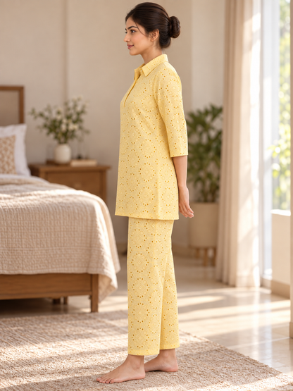 Fablush Women's Cotton Rich Resortwear Co-Ord Set | Breathable Top and Pant Lounge Set | FB15107