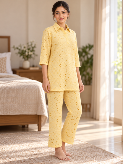Fablush Women's Cotton Rich Resortwear Co-Ord Set | Breathable Top and Pant Lounge Set | FB15107