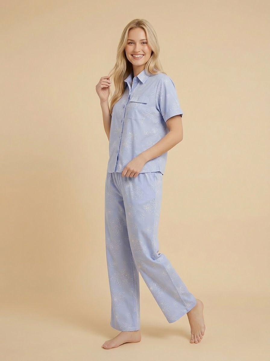 Fablush Women’s 100% Cotton Front Open Nightsuit | Soft Breathable Sleepwear Set | FB17028
