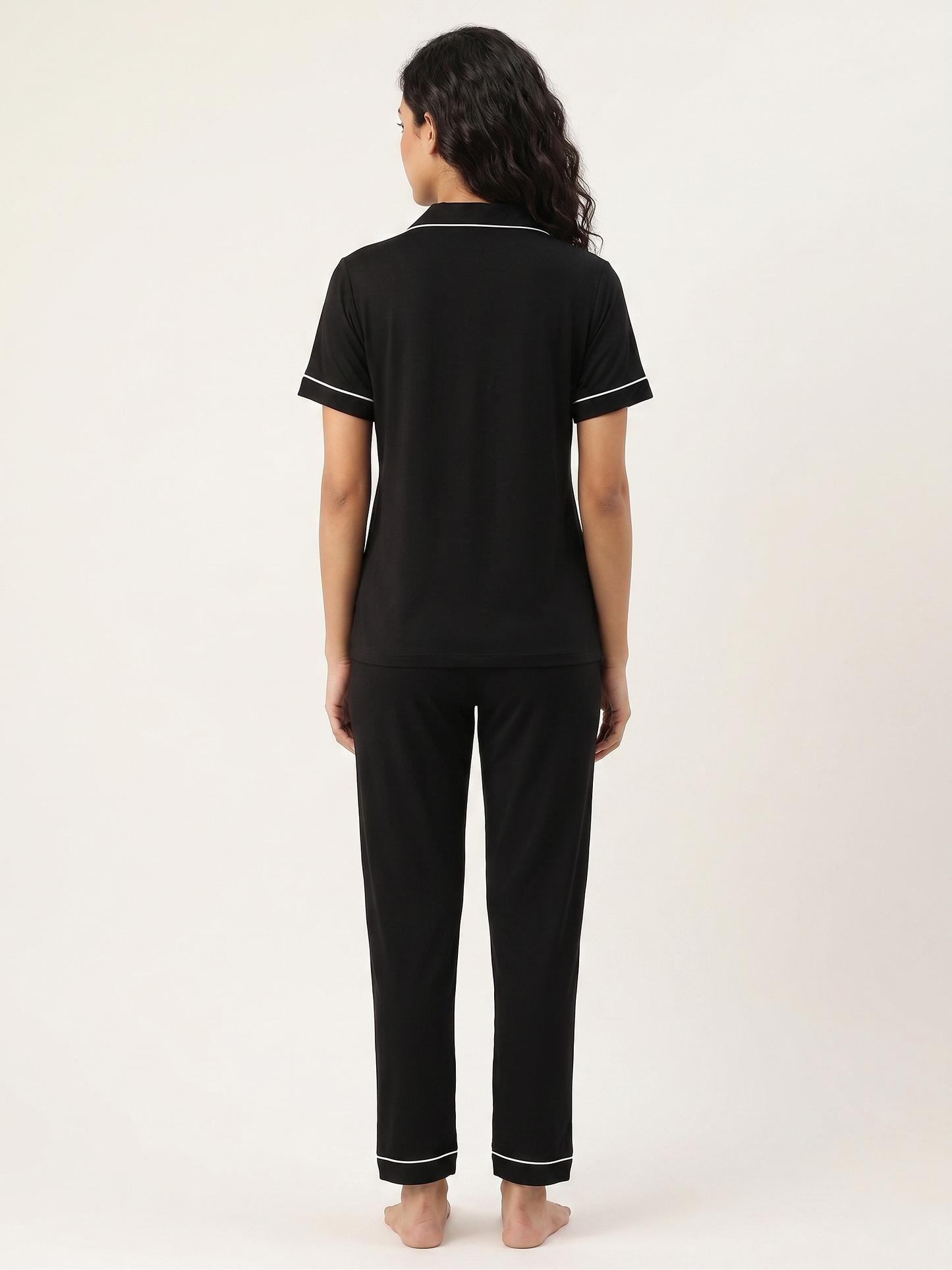 Fablush Women’s Cotton Modal Front Open Nightsuit | Soft Breathable Nightwear | FB17031 Black