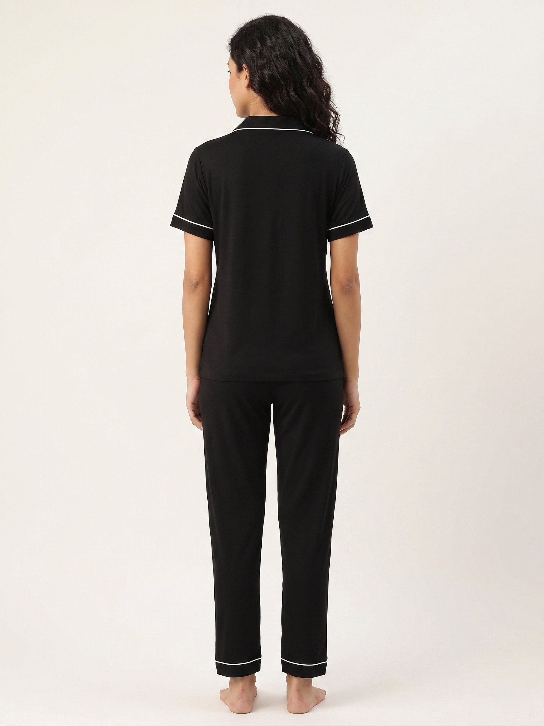 Fablush Women’s Cotton Modal Front Open Nightsuit | Soft Breathable Nightwear | FB17031 Black