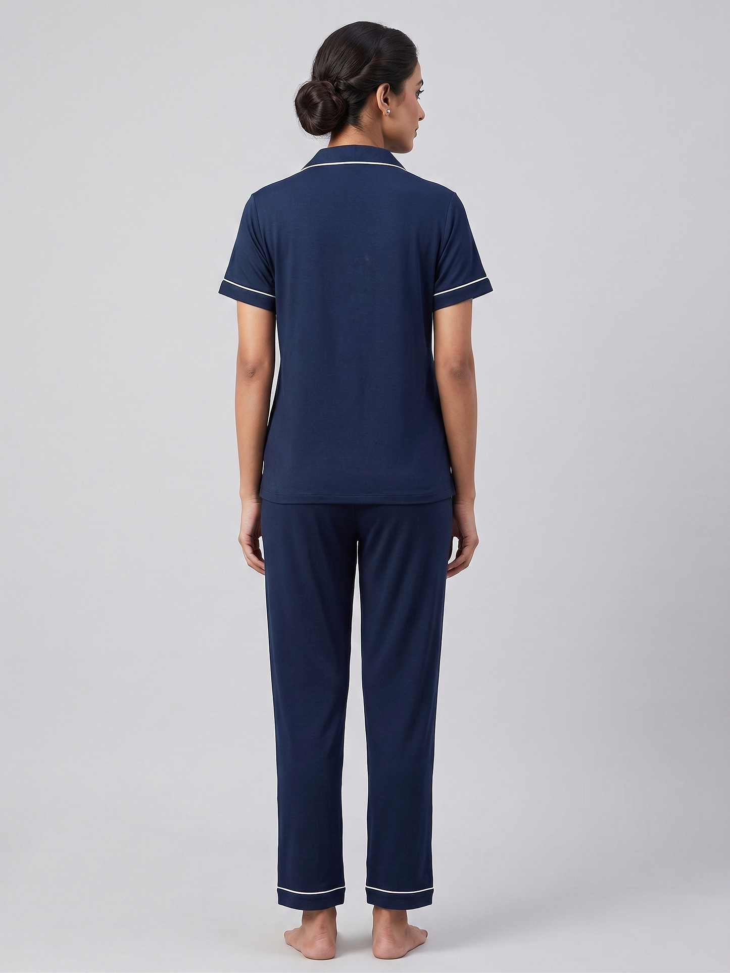Fablush Women’s Cotton Modal Front Open Nightsuit | Soft Breathable Nightwear | FB17031 Blue