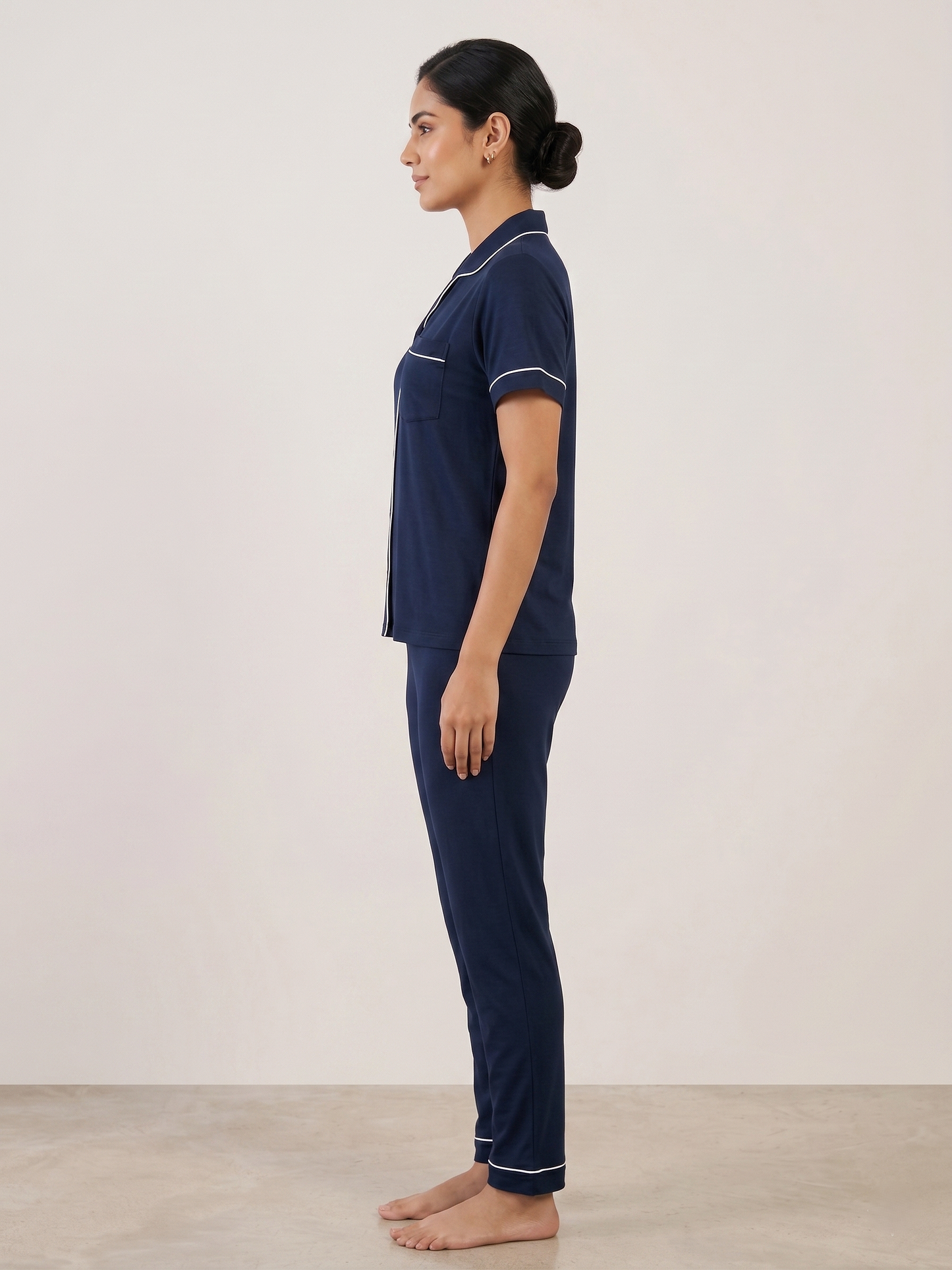 Fablush Women’s Cotton Modal Front Open Nightsuit | Soft Breathable Nightwear | FB17031 Blue