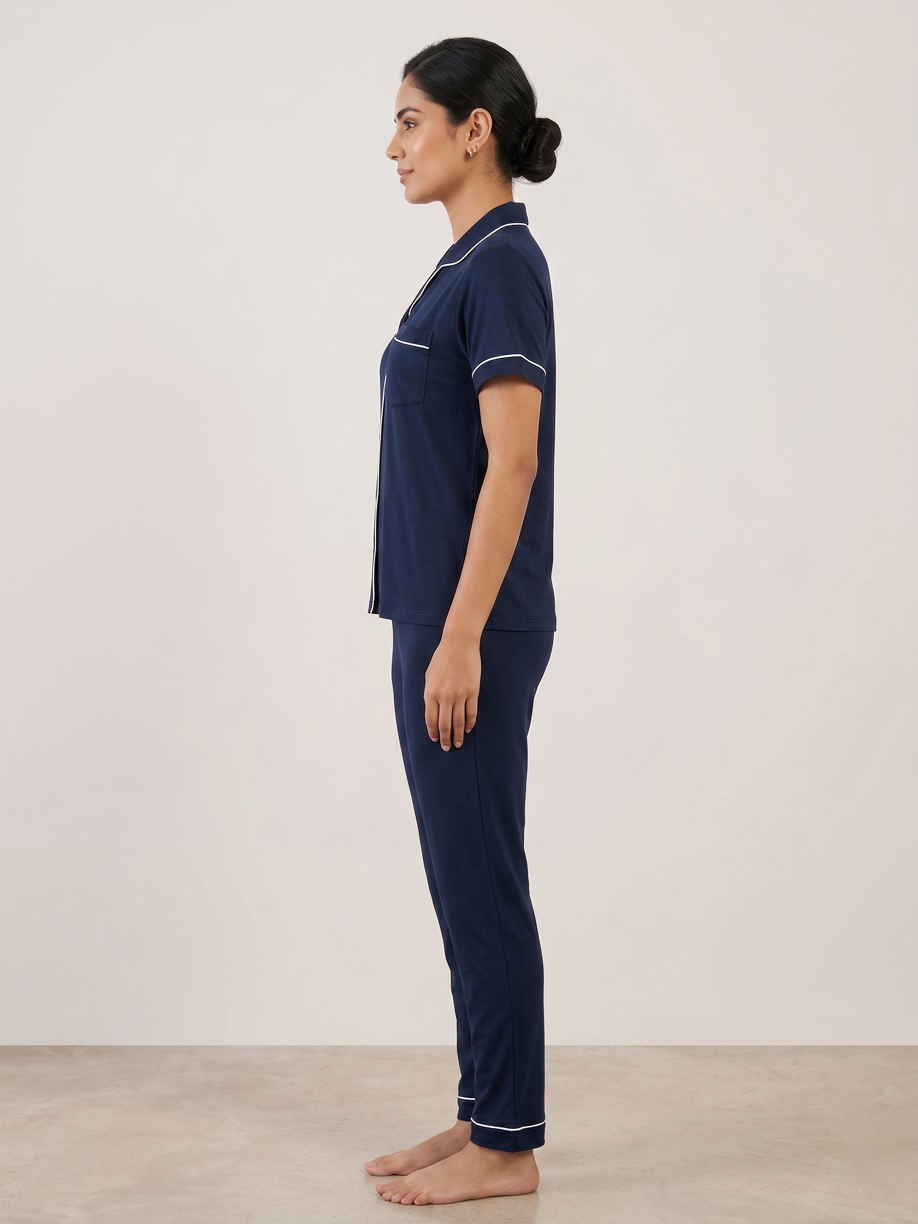 Fablush Women’s Cotton Modal Front Open Nightsuit | Soft Breathable Nightwear | FB17031 Blue
