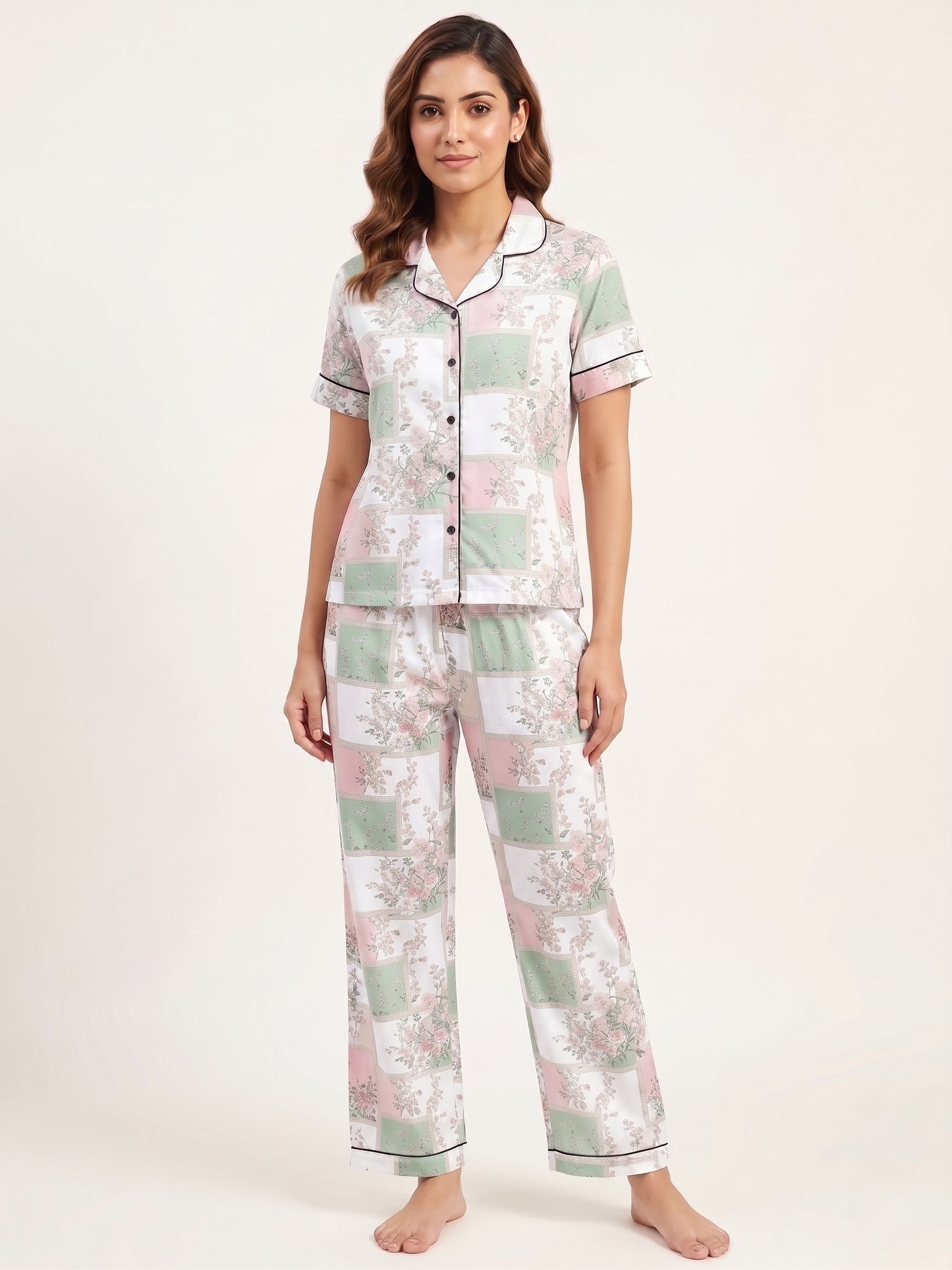 Fablush Women’s Front Open Nightsuit | 100% Rayon Soft Breathable Sleepwear | FB17033