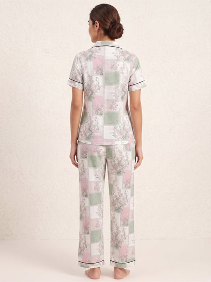 Fablush Women’s Front Open Nightsuit | 100% Rayon Soft Breathable Sleepwear | FB17033